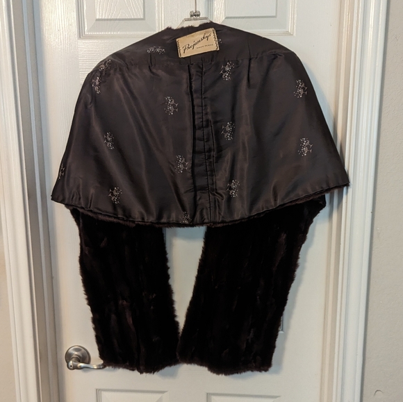 VTG Projanskys Brown Mink Fur Stole Shrug Wrap W Pockets And Brown Lining - Picture 6 of 10